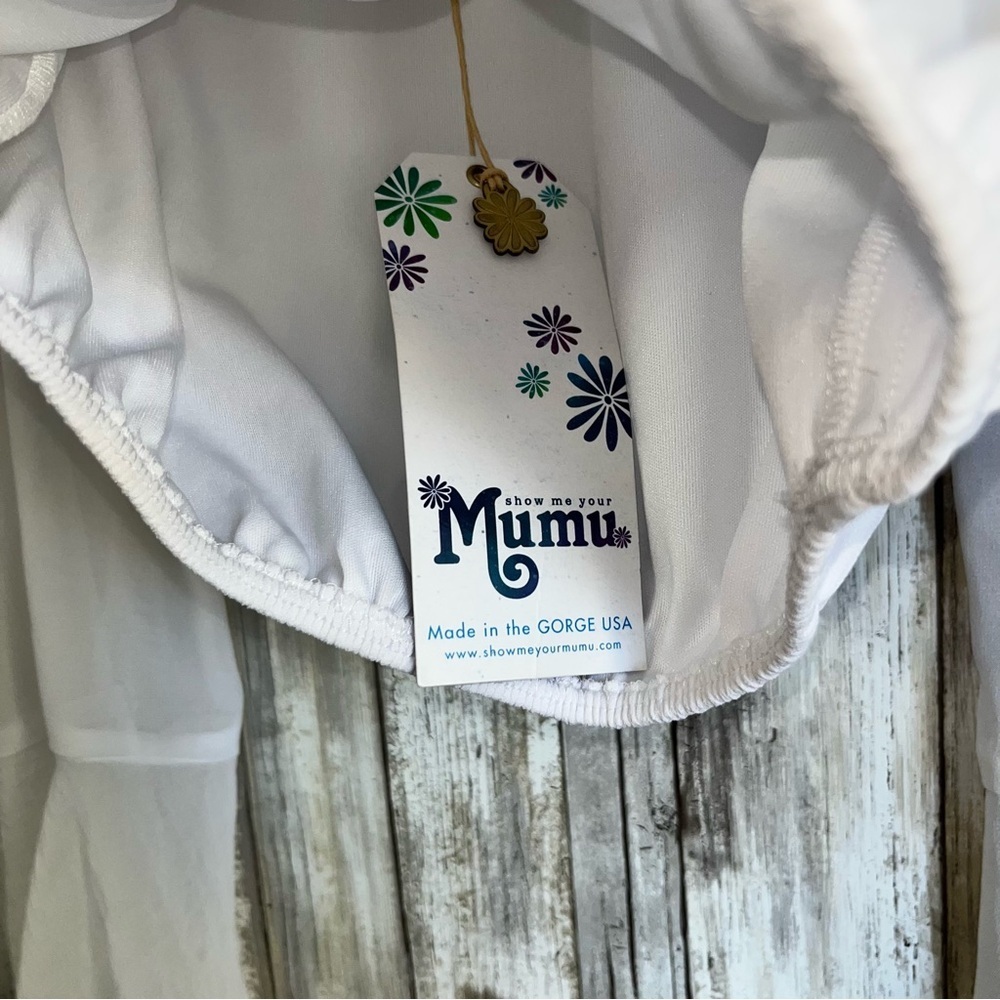 NWT Show Me Your Mumu Love Spell White Ruffle Off Shoulder Crop Top Boho Small - Picture 6 of 7
